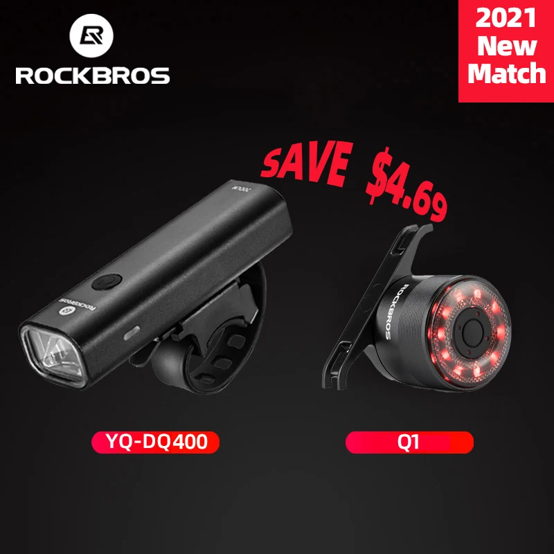 Rockbros-Farol de 400lm para bicicleta com USB, lâmpada frontal para guidão de MTB luz traseira recarregável de segurança para ciclismo