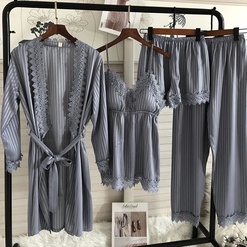 Women Sleepwear Kimono Robe Gown Women Lace Pajamas Sets Veste Polaire Suit Nightwear Bathrobe Summer Sleepwear Loose Pyjamas Pour Femme