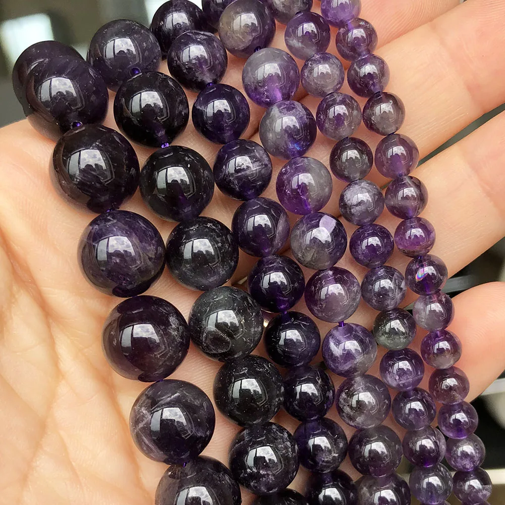 Natürliche Stein Lila Amethysten Quarz Runde Spacer Perlen Für Schmuck Machen 15'' 4 6 8 10 12mm DIY Armband halskette Zubehör