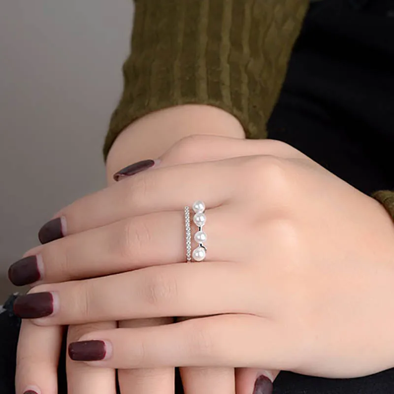 Bague Ringen женское кольцо с двумя жемчужинами для свиданий простой темперамент сочетание костюм серебро 925 ювелирные изделия 2 цвета подарок
