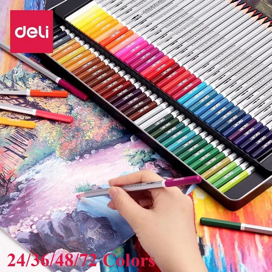 Deli 12/24/36/48pcs Set Coloring Pencils Soft Core, Water Color