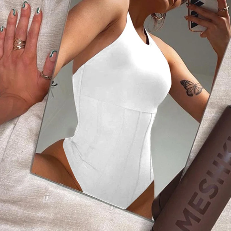 long sleeve bodysuit Lady Skinny Halter Corset Bodysuit Tops New Summer Sling Playsuit Backless Sports Sexy U Neck Jumpsuit Overalls One Piece Basic corset bodysuit