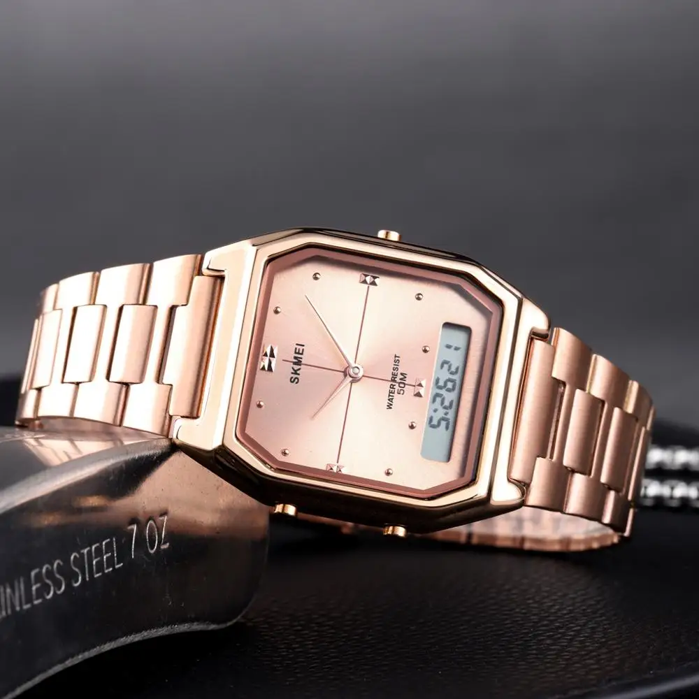 SKMEI 3 Time модные мужские часы из нержавеющей стали Chrono цифровые наручные и женские