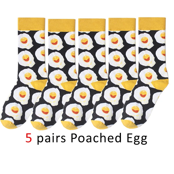 poached egg WHLYZ YW цветные мужские забавные носки без пятки из чесаного хлопка, одежда, хип-хоп, новинка, уличные носки для катания на коньках, носки для свадеб, счастливый подарок - Цвет: poached egg