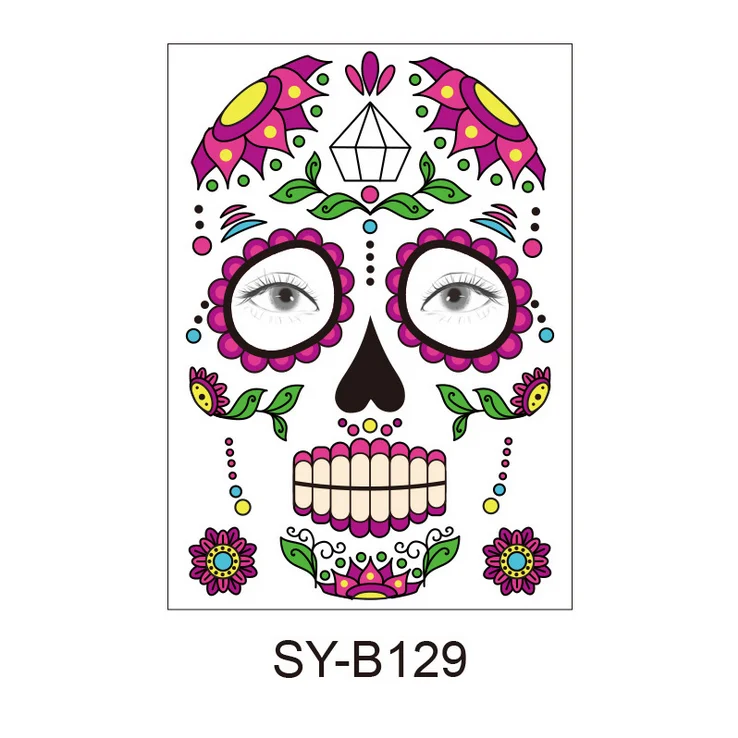 Mexica Day of the Dead Sugar Skull Face временная татуировка Хэллоуин Макияж наклейки для Хэллоуина Маскарад Вечерние - Цвет: SY-B129