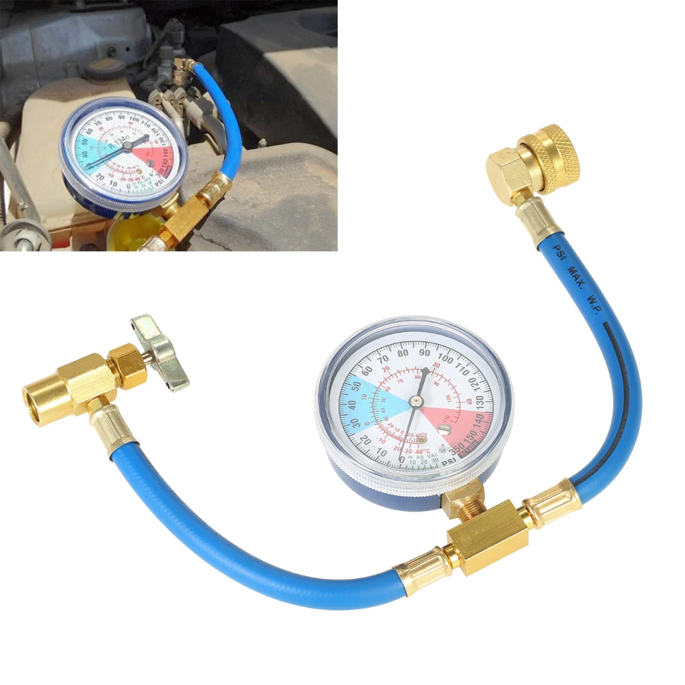 Car AC Air Conditioner Recharge Kit Gekufa R134A Car Refrigerant Recharge Hose Car AC Air Conditioning 1/2 Can Tap with Pressure Gauge 