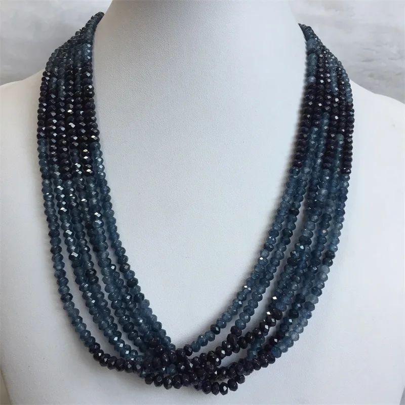 Emerald Jade Beaded Choker Necklace with Sapphire Accents