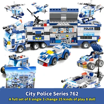 

762Pcs City Series Building Blocks 8in1 Urban Transport Police Car Racing Car Educational Bricks Kids Best Gifts