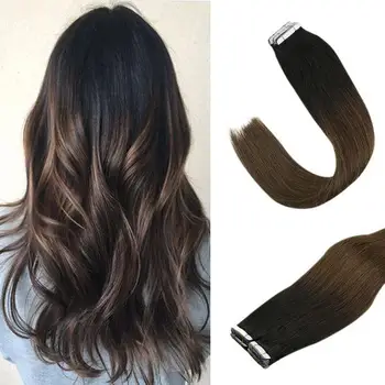 

VeSunny Adhesive Tape in Hair Extensions Black 100% Real Human Hair 20pcs #1B/4 Ombre Brown 50gr