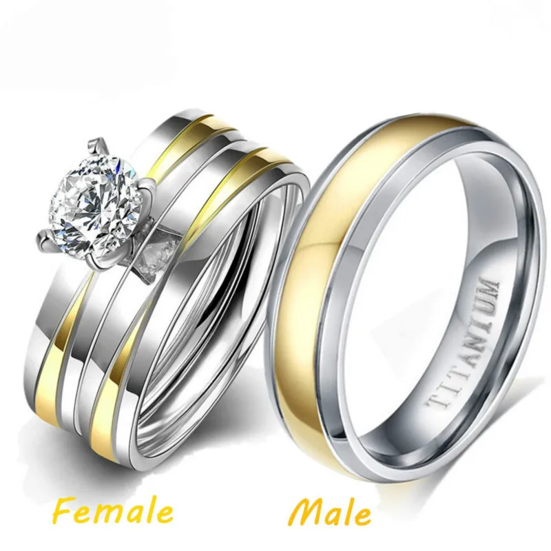 

VILAGE Couple Wedding Rings Princess Diamond Ring Female Wedding Engagement Ring Sets Male 18K Gold Ring for Lover Jewelry Gifts