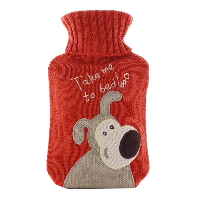 Рождественская грелка для рук с героями мультфильмов, портативная Классическая резиновая грелка с милой вышивкой животных, вязаная крышка, домашняя грелка