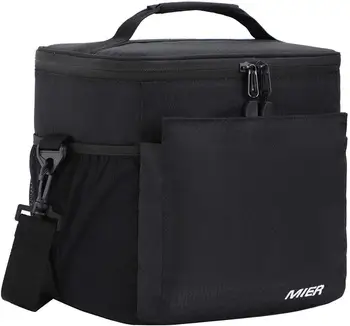 

MIER Insulated Lunch Bag Men and Women Soft Cooler Lunch Box Tote with Shoulder Strap, Leakproof Liner, 24 Can, Black