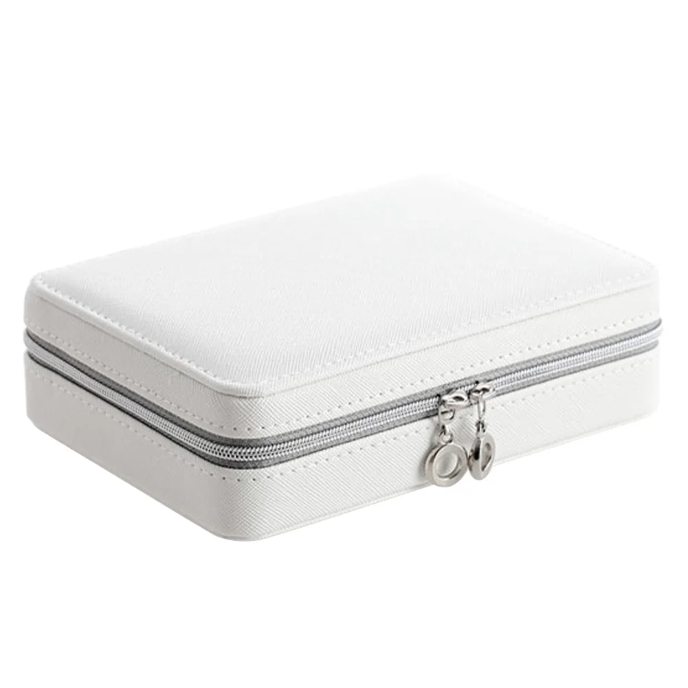 With Hook Ring Necklace Carrying Multifunctional Jewelry Box Portable Earrings Organizer Holder Display Tray Protective Storage - Цвет: Белый