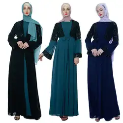 Женское мусульманский с длинным рукавом с блестками abaya Макси платье исламский винтажный элегантный кафтан Дамская Турецкая одежда