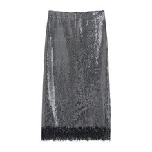 Осень, новая кружевная юбка с высокой талией и вышивкой, юбка средней длины, расшитая блестками