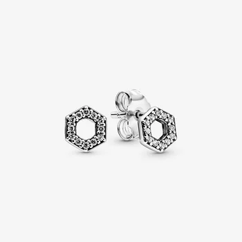 

2020 HOT Fashion 100% 925 Sterling Silver Earrings Sparkling Honeycomb Hexagon Stud Earrings Women Sterling Silver Jewelry Gift