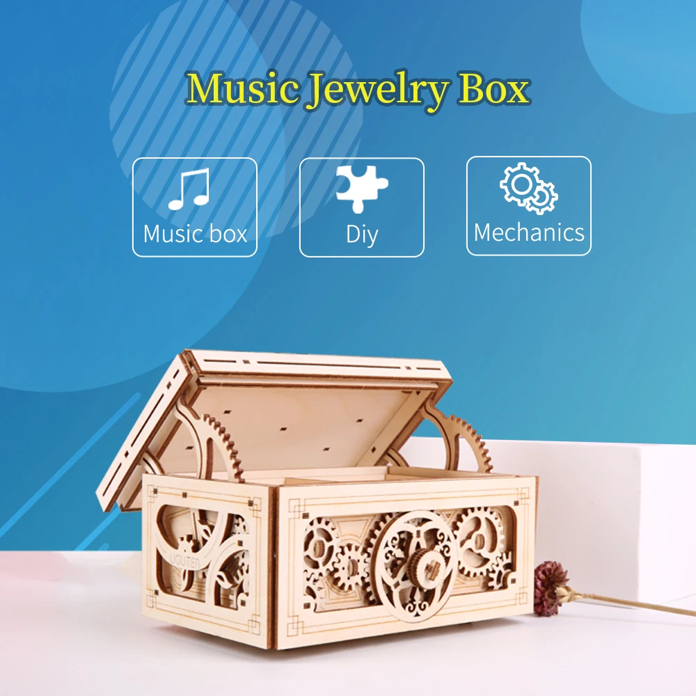 Uguter 3D Wooden Puzzle Laser Cutting Music Jewelry Box Assembly Toy Gift  for Children Teens G601