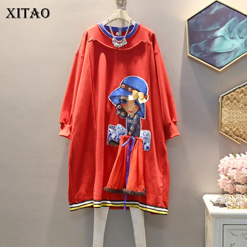 

XITAO Cartoon Pattern Dress Women Fashion New 2019 Autumn Elegant Lace O Neck Pleated Small Fresh Minority Casual Dress WLD2992