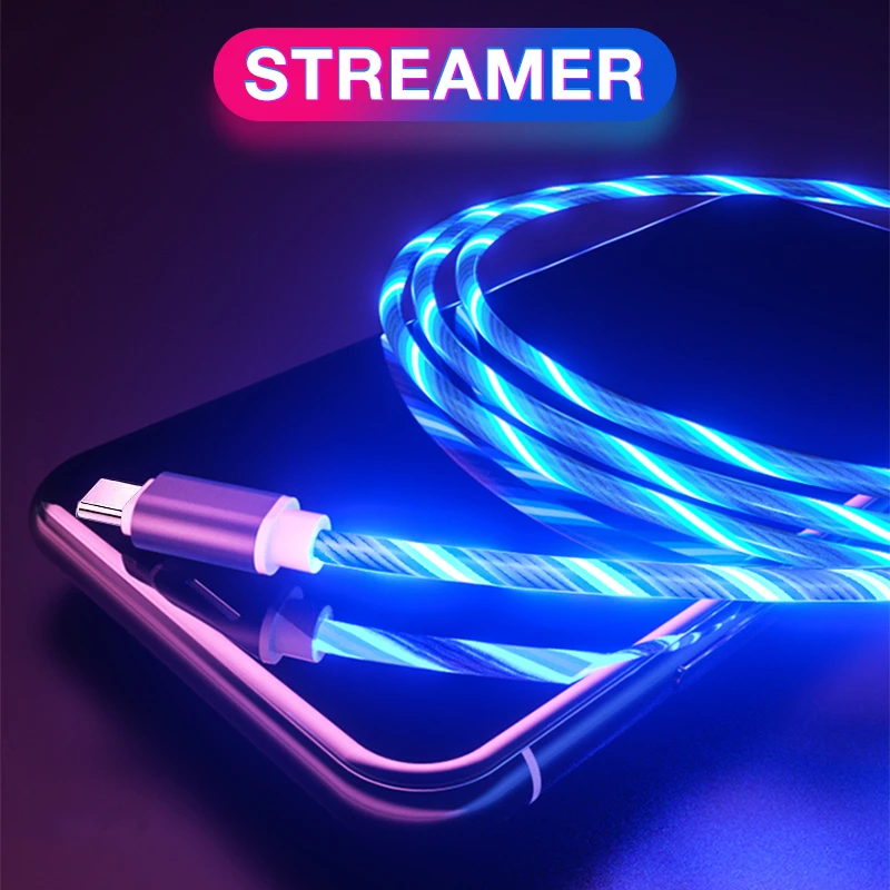 Glowing Data Cable Mobile Phone Charging Cables LED Micro USB Type C Charger For iPhone Samsung Android USB C Charge Wire Cord quick charge 2.0