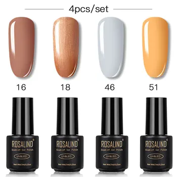 

ROSALIND 4 PCS Gel Polish Kit Nail Set Color Gel Nail Polish Lamp Semi Permanent Nails Art Lacquer Manicure Set