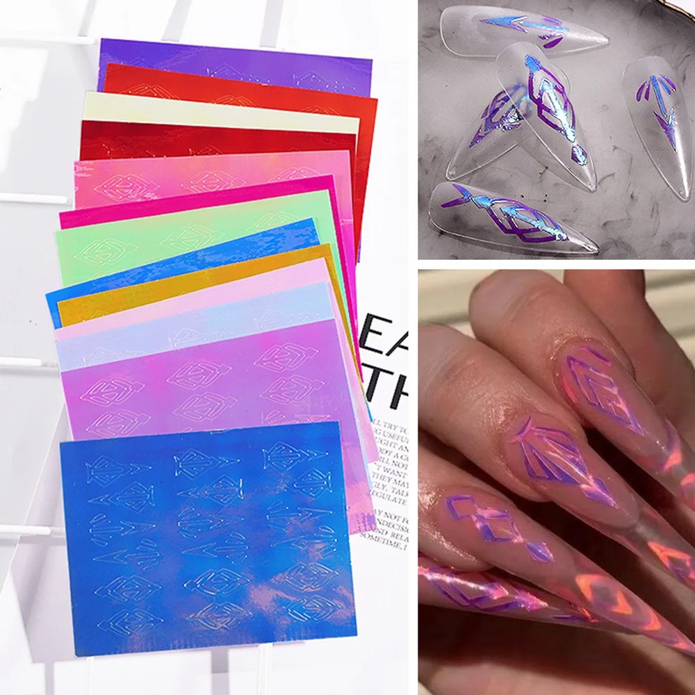 13 шт DIY Лазерная Алмазная кривая наклейка для ногтей s Красочные самоклеющиеся наклейки для ногтей украшения ногтей