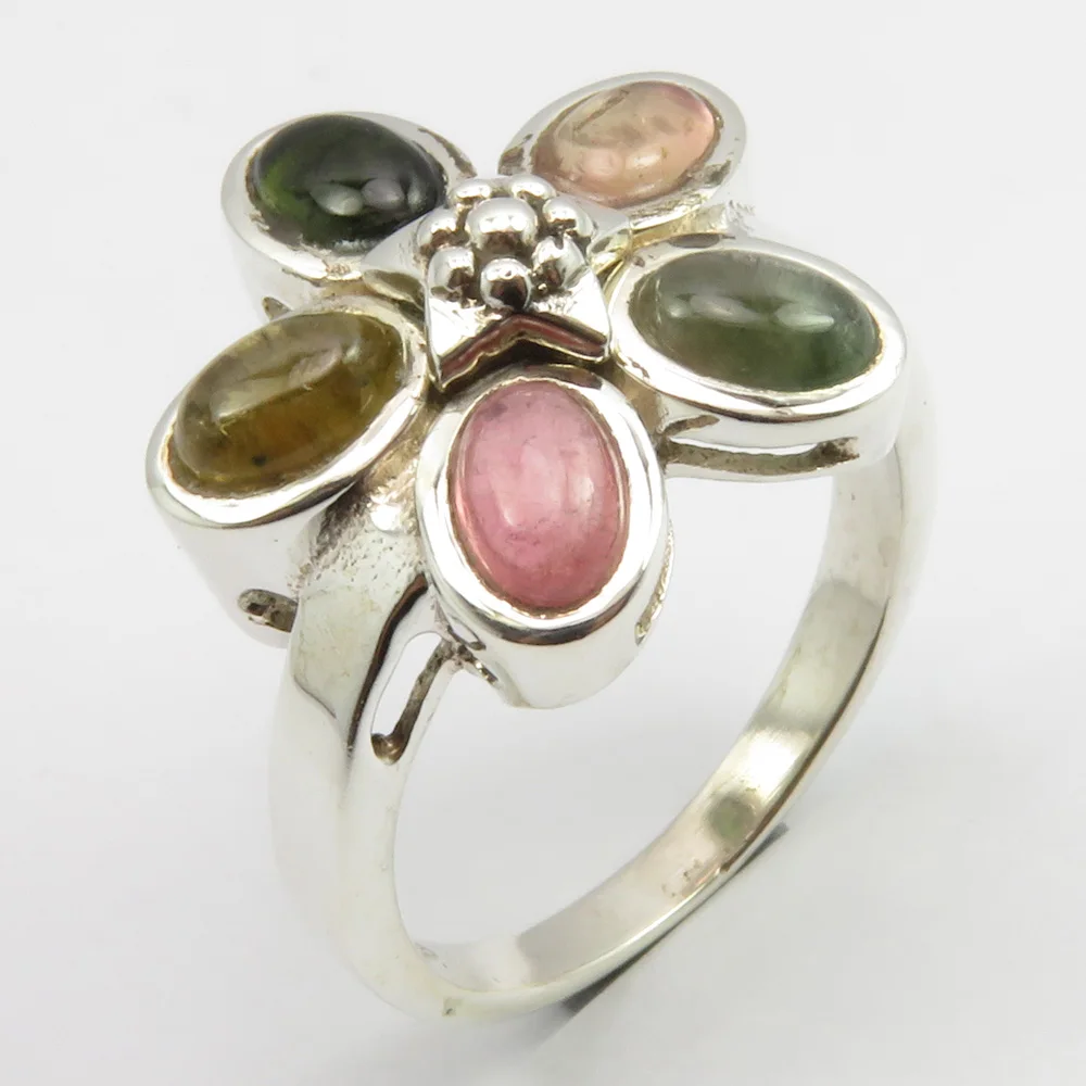 

Natural Tourmaline Finger Ring Sz 7.75 17 mm Solid Silver Handcrafted Art