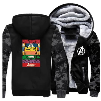 

men raglan hooded hoodie plus velvet thick Fashion avengers printed zipper sweatshirt 2019 autumn winter man hip hop tracksuits