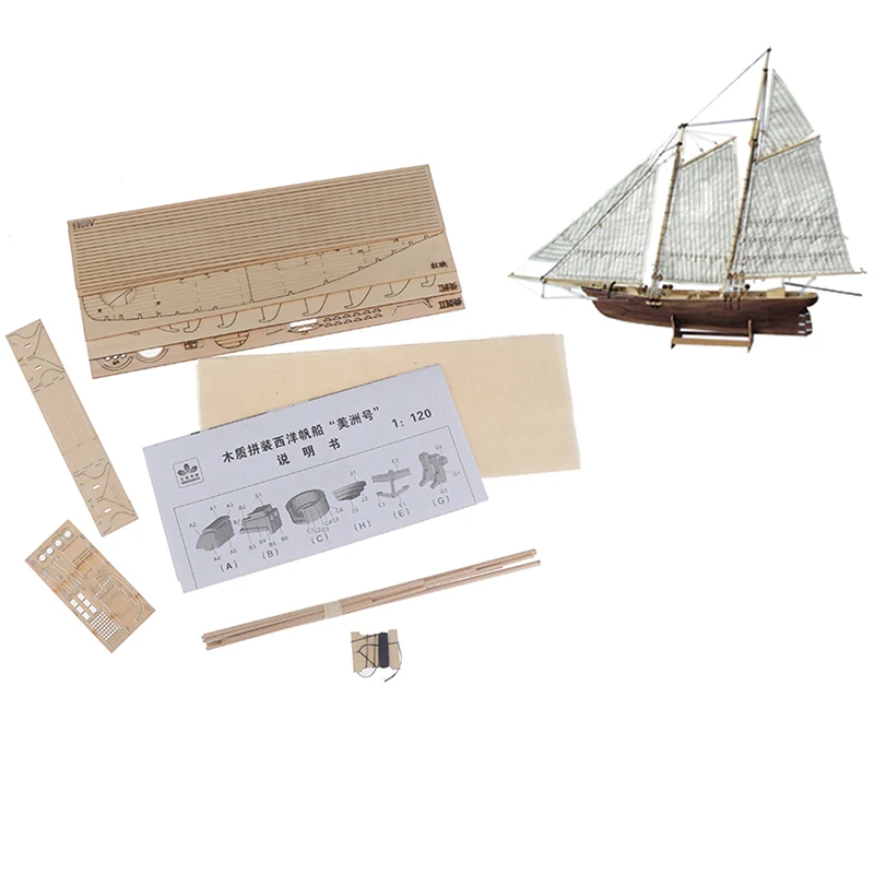 1:120 DIY Wooden Assembly Sailing Ship Model Classic Sailing Boat Laser Cutting Process Puzzle Toys