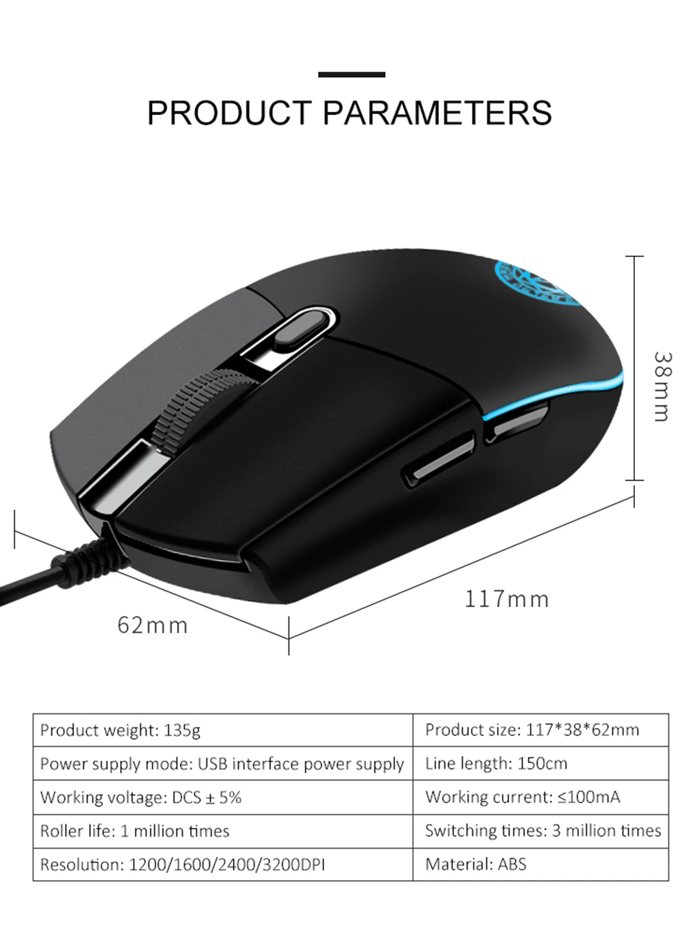 Breathing Backlight Wired Gaming Computer Mouse 3200DPI Ergonomic Professional Game Gamer Mouse USB Optical Mouse For PC Laptop