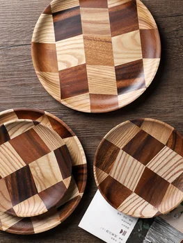 

Solid Wood Round Japanese Style Dinner Plate Beef Steak Fruit Snacks Tray Tea Tray Restaurant Storage Plate Solid Wood Plates