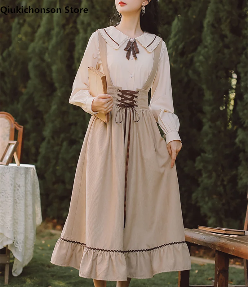 Юбка на бретелях Qiukichonson женская, весна-лето, милая трапециевидная юбка средней длины, на шнуровке, с высокой талией и оборками, в стиле преппи