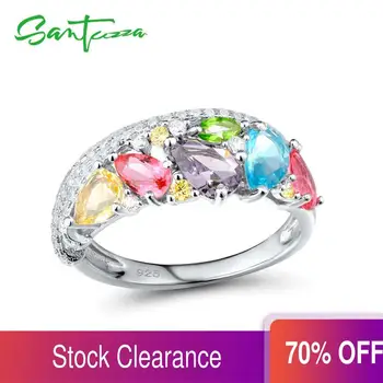 

SANTUZZA Silver Ring For Women 925 Sterling Silver Fashion Rings for Women Colorful Stones Cubic Zirconia Ringen Party Jewelry