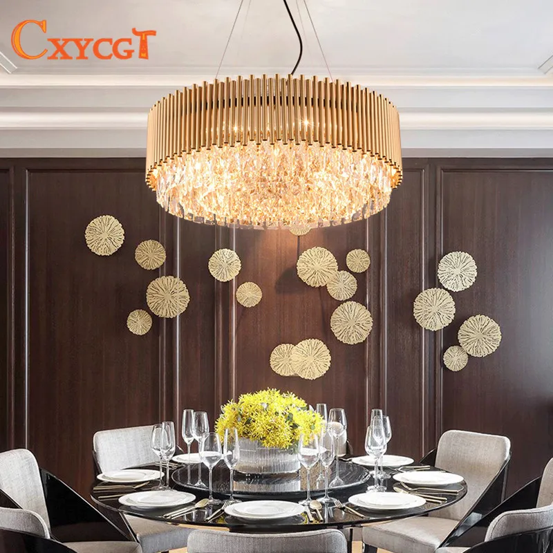 Новая хрустальная люстра Золотая Роскошная гостиная k9 хрустальная лампа круглый светодиодный фонарь
