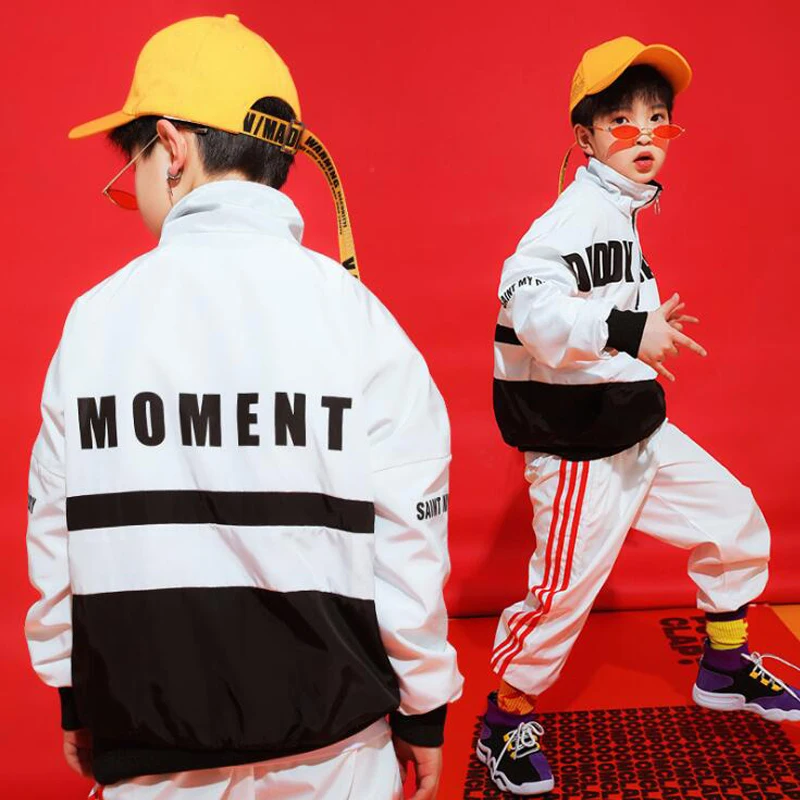 1 set Kid Hip Hop Performance Clothing Black White Sweatshirt Tops Pullover Casual Jogger Pants Girl Boy Dance Costumes Clothes