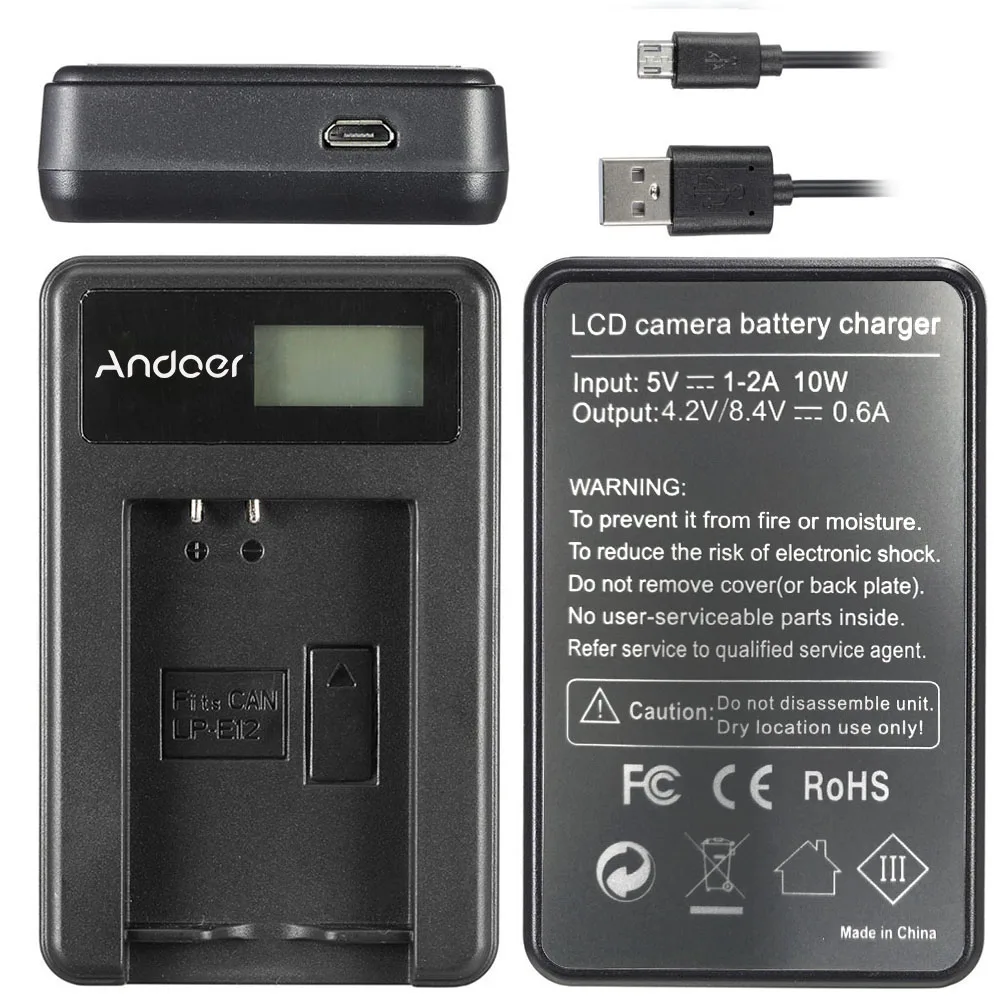 Andoer LP-E12 2 шт 7,4 V 1200mAh аккумуляторная батарея с ЖК-зарядным устройством USB Набор для Canon EOS 100D/EOS Rebel SL1/EOS-M/EOS-M2
