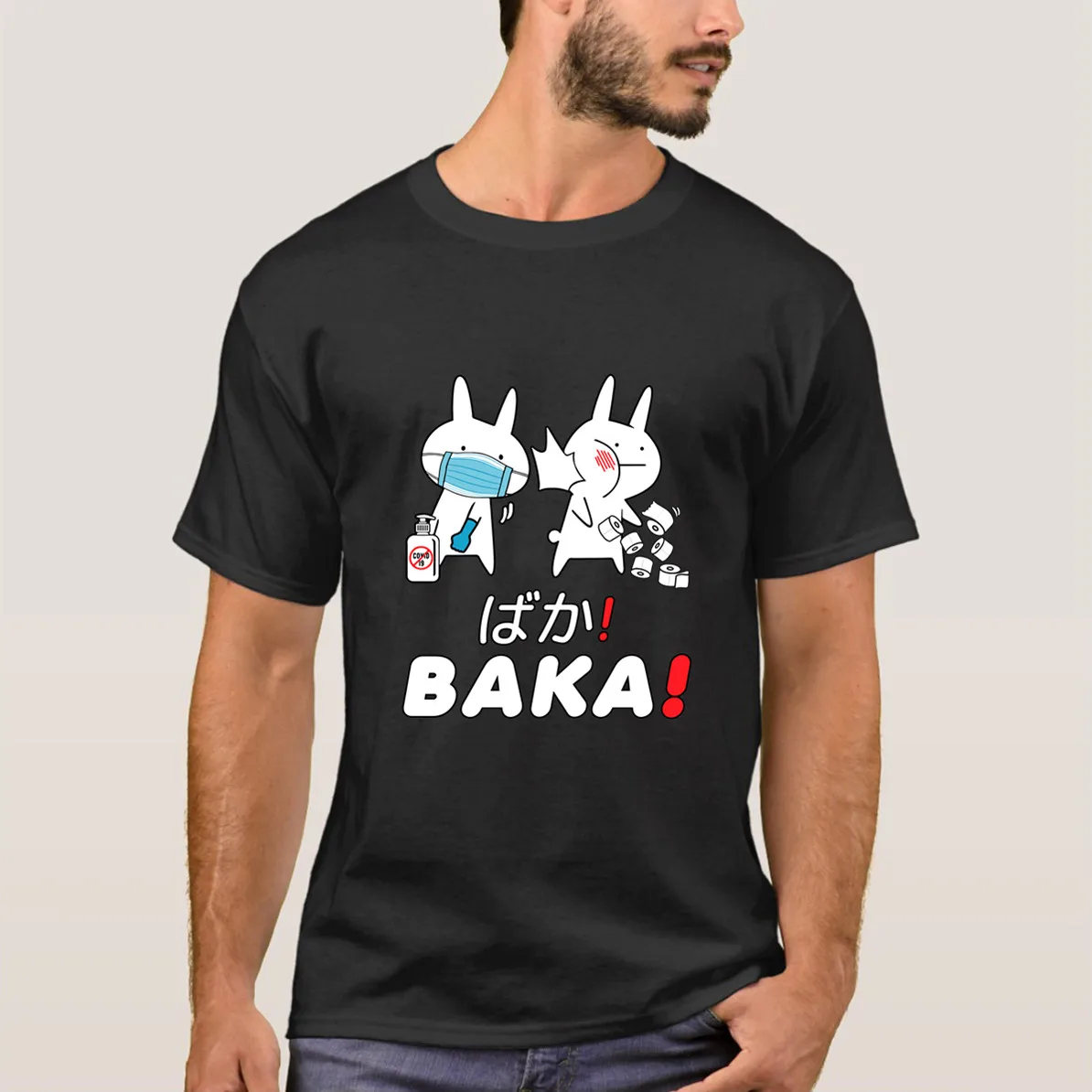 Мужская футболка с коротким рукавом Baka белая и изображением кролика в японском