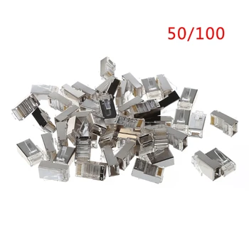 

50/100Pcs CAT5 RJ45 8-Pin Shielded Modular Plug Ethernet Network Cable Connector