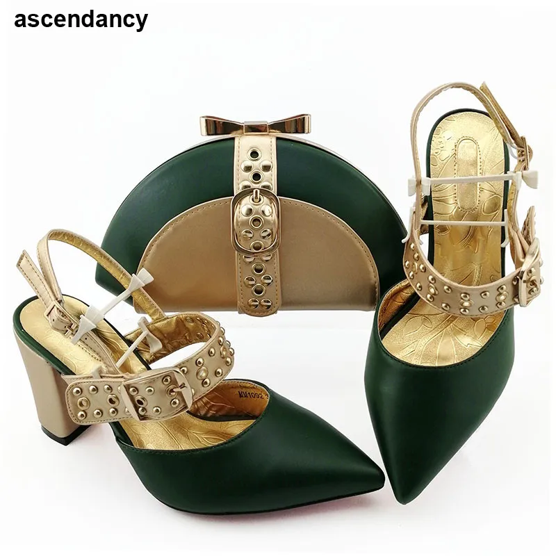 

New Ladies Italian Shoes and Bag Set Decorated with Rhinestone Designer Shoes Women Luxury 2019 Nigerian Shoes and Matching Bags