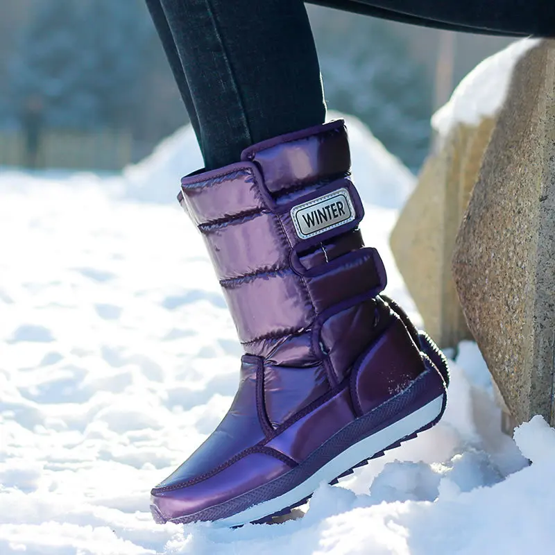 Новые женские зимние ботинки до середины икры Женская Теплая обувь высокого качества с плюшевой стелькой и мехом