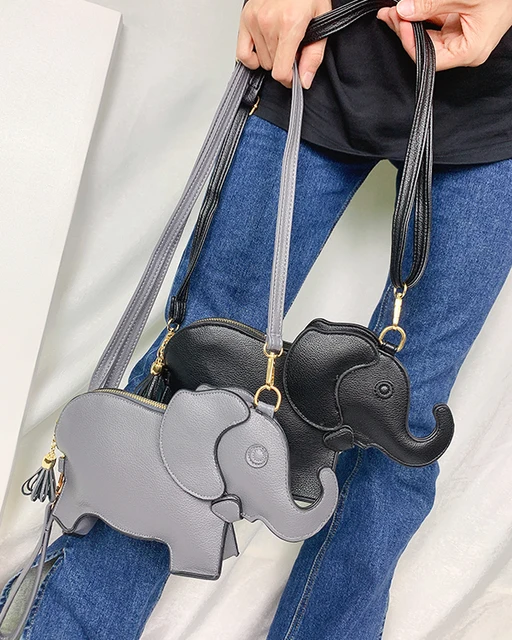 Creative Elephant Round Shape Hand Bag Chain Fashion Design Clutch Real  Leather Small Women Crossbody Bag Gray Girl Shoulder Bag