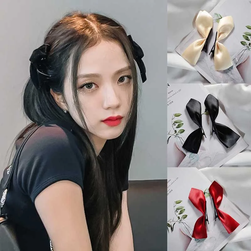 Заколка для волос женская черно-белая с бантом 2 шт. заколки бантами |