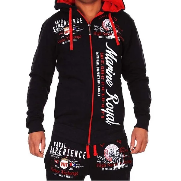 Brand new 8 color two-piece men casual sportswear hooded sweatshirt and pants suit letter printed sportswear plus sizes-3xl - Цвет: Красный