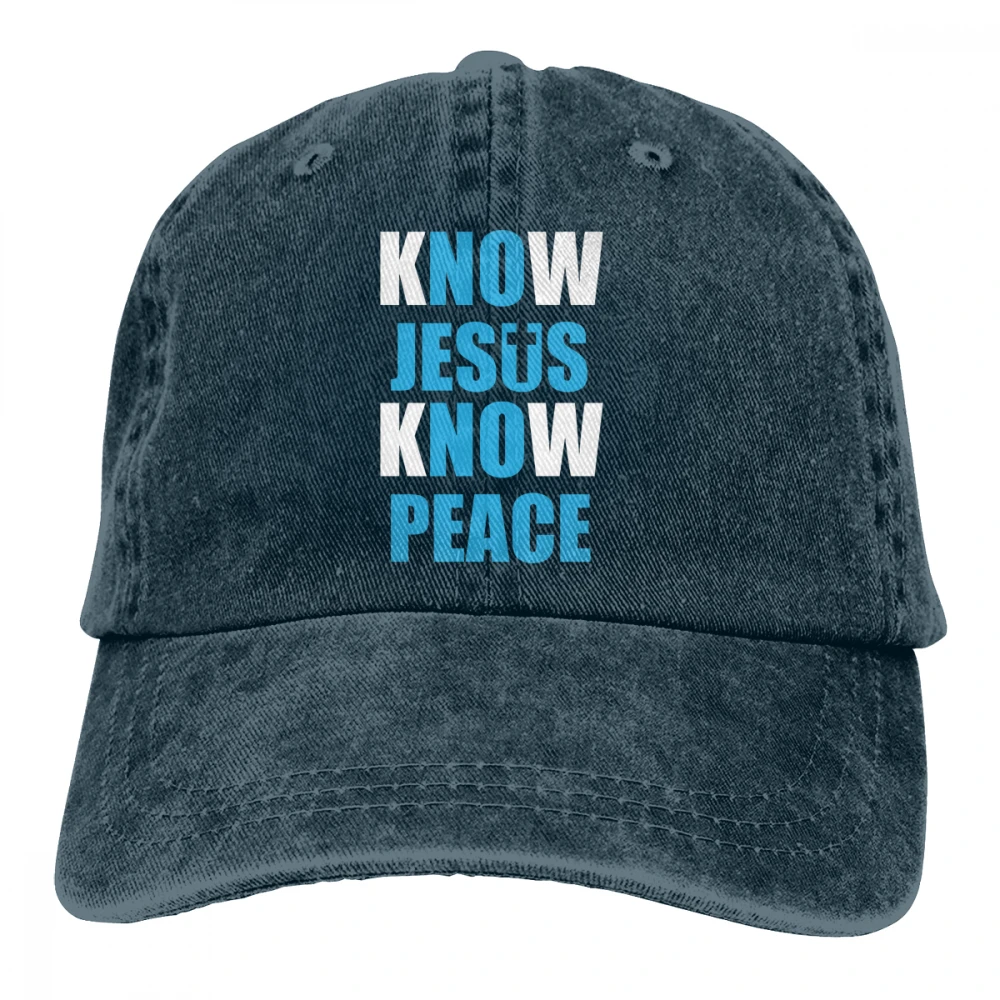 Знать Иисуса знать Peace Casquette черные унисекс Мужские Женские джинсовые бейсболка с ремешком кепки Регулируемый Гольф папа шляпа