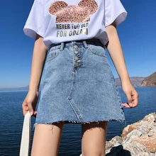 4 цвета, высокая талия, летняя женская джинсовая юбка с карманами, сексуальная однобортная женская джинсовая юбка с кисточками, мини-юбка-карандаш, saia mujer