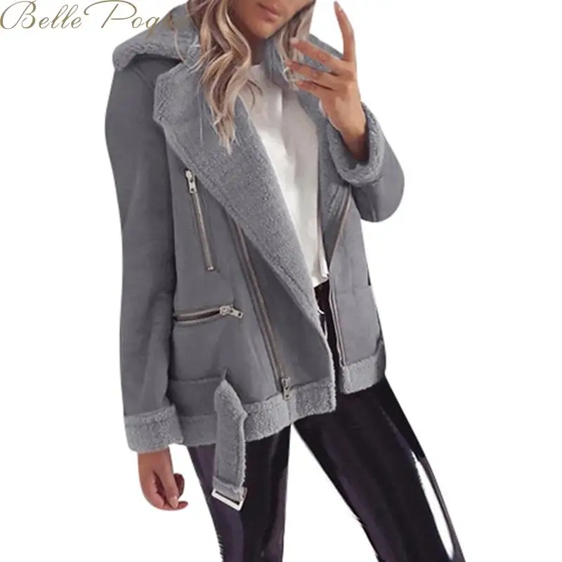 Belle poque, плотное пальто для женщин, теплая верхняя одежда, Короткая свободная Меховая куртка на молнии, зимнее пальто, кардиган, однотонная женская куртка