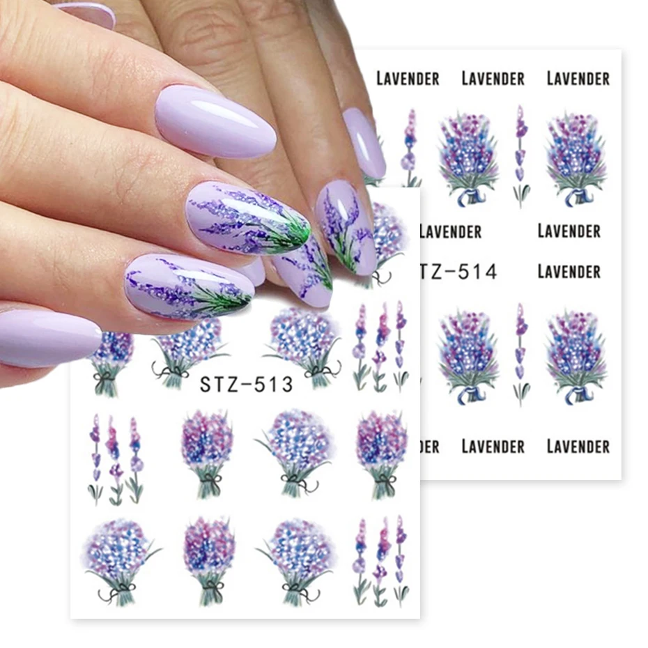 Lavender Stickers For Nails Romantic Flowers Bouquet Design Tattoo Spring  Purple Floral Water Decals Manicure Foils LESTZ501-514 - AliExpress Beauty  & Health