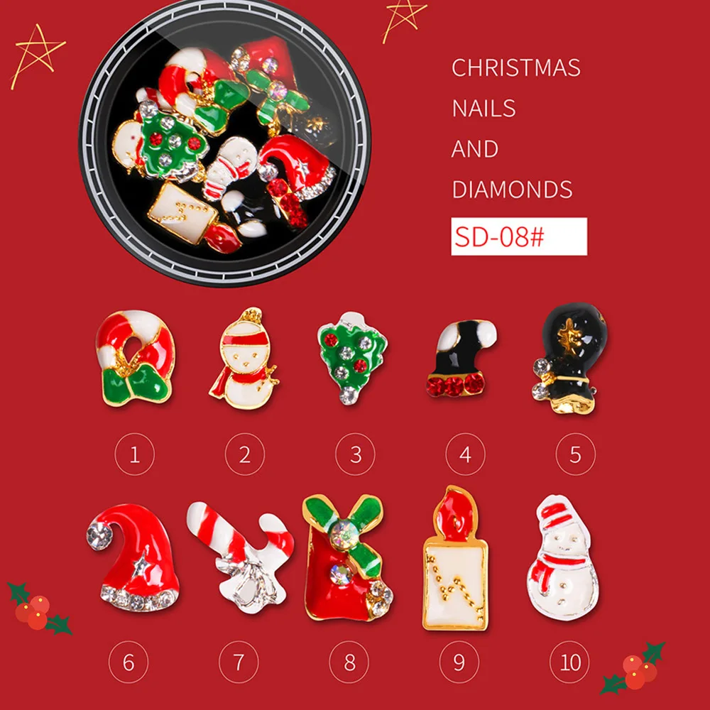 Новинка 8 шт. Рождественский набор для украшения ногтей 3D Стразы дизайн сделай