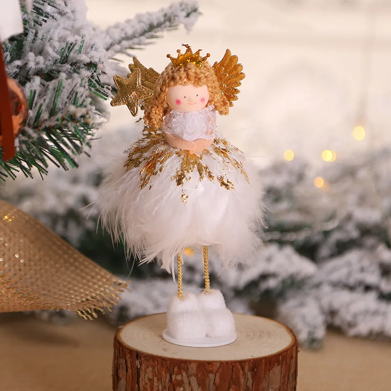 Красный белый ангел, Рождественское украшение для дома, елки,, рождественский подарок, кукла Navidad Noel, Рождественское украшение, Декор, год - Цвет: gold star angel