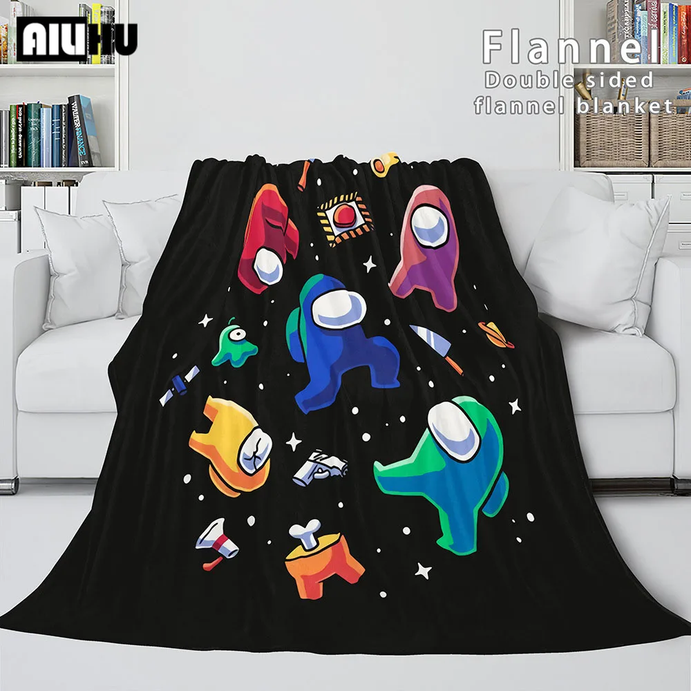 3D Print Blanket among Us Game Figure Flannel for Beds Throw Soft Carpet Cartoon Printed Bedspread Bedding Sofa Gift | Дом и сад