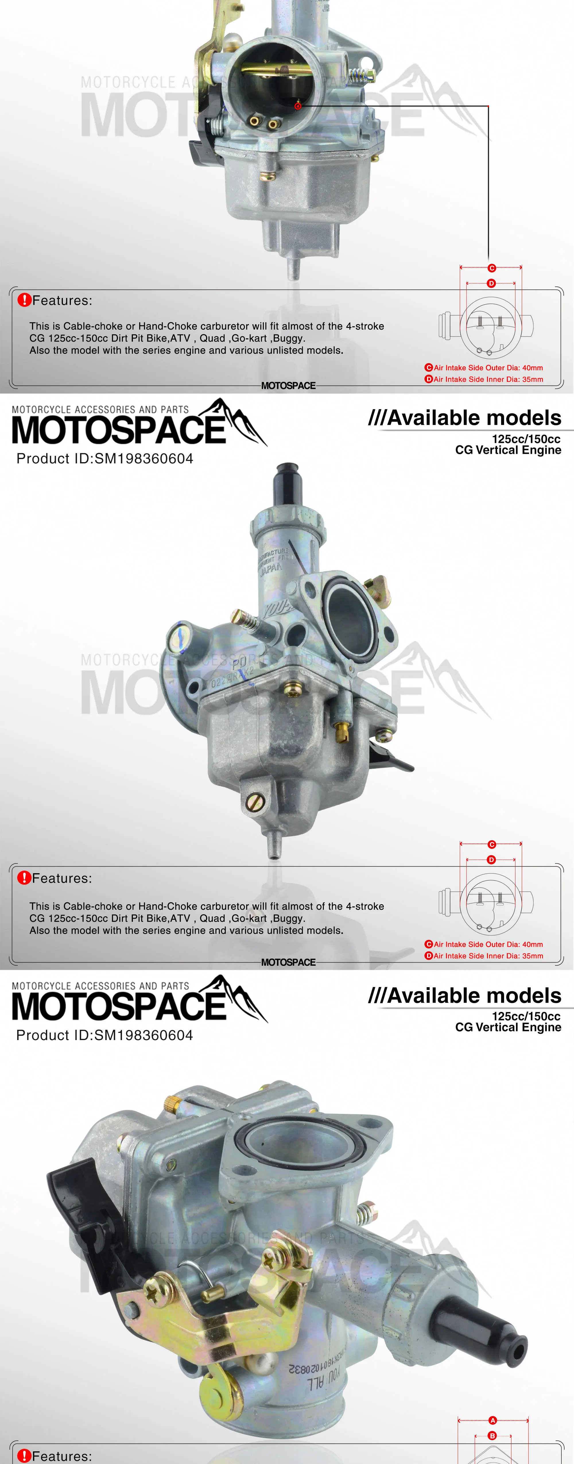 MotoSpace карбюратор PZ26 26 мм экономия топлива Carb для CG125/150/125cc/150cc вертикальный двигатель Грязь велосипед ямы скутер ATV Quad Багги